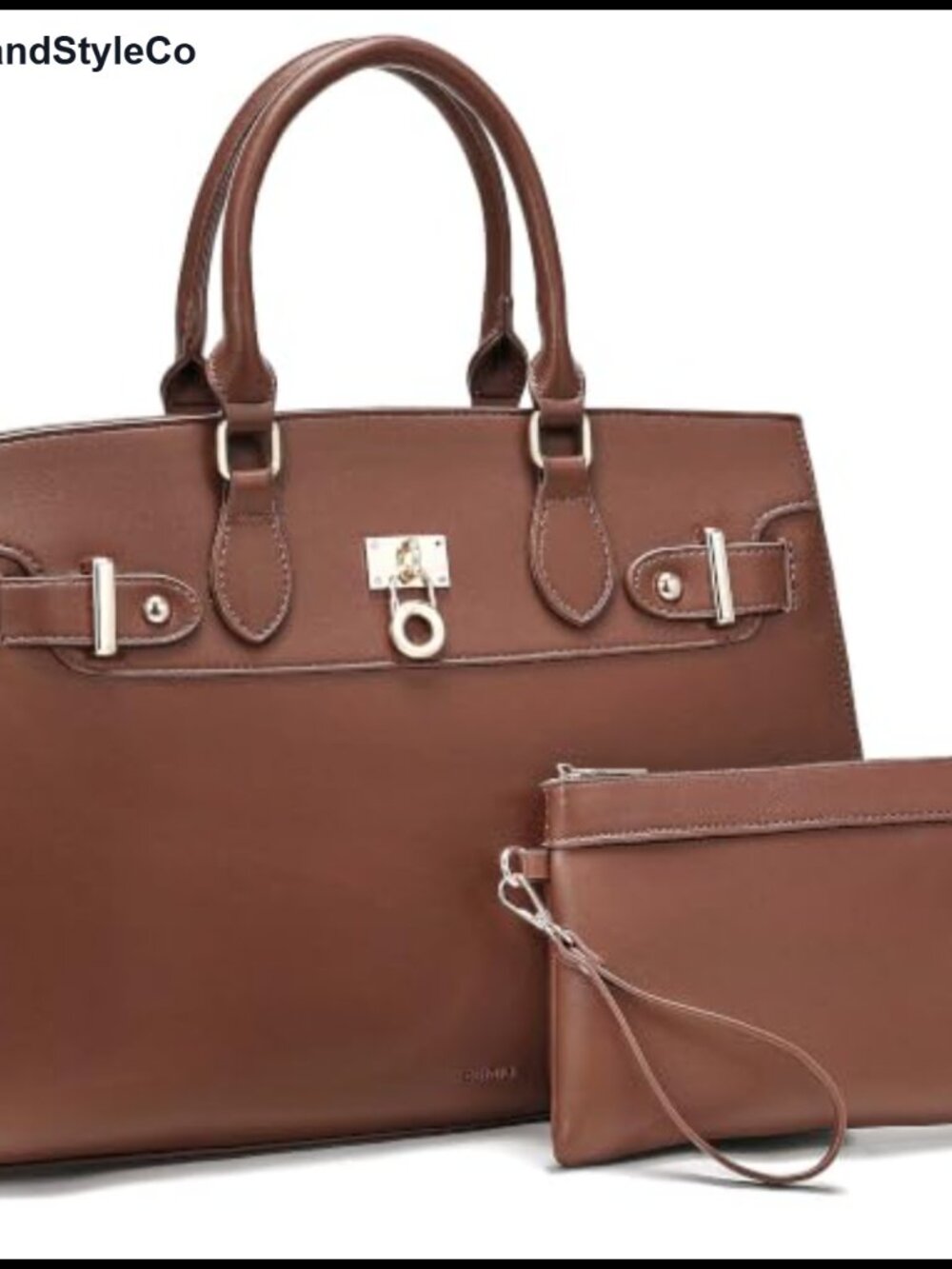Large Vegan Leather Satchel Top Handle Bag with Wristlet Crossbody